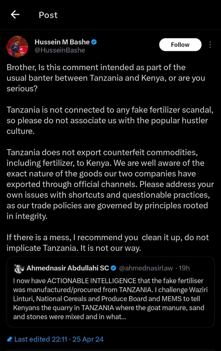 The Tanzania Minister for Agriculture has told Kenyans to remove Tanzanians from their mouths because they 'do not associate with the popular hustler culture.' Bwana Ruto should've just given Mithika Linturi the Ministry of Airbnb and save us this national embarrassment.
