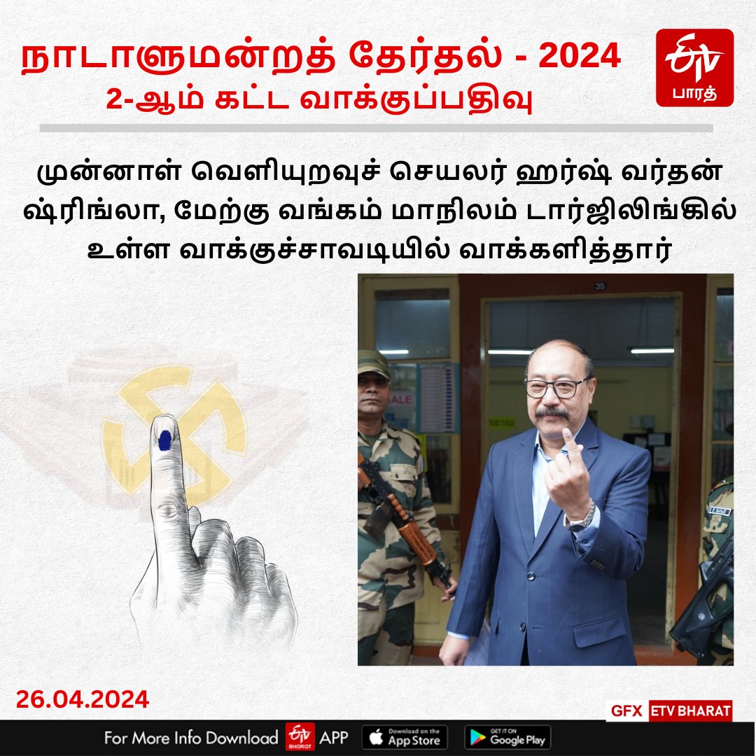 முன்னாள் வெளியுறவுச் செயலர் ஹர்ஷ் வர்தன் ஷ்ரிங்லா, டார்ஜிலிங்கில் வாக்களித்தார் #LokSabhaElections2024 #Election2024 #LokSabhaElections #GeneralElections2024 #WestBengal #WestBengalelection #harshvardhanshringla @harshvshringla #EtvBharatTamil