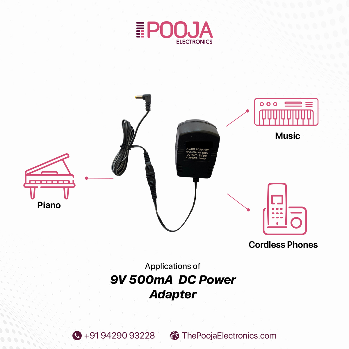 Trust in the strength of our 9V 500mA DC Power Adapter from Pooja Electronics for all your charging needs.
.
#poojaelectronics #StayPowered #PowerUp #ReliableCharging #FastCharge #acremote #caraudioremote #TimeSavingSolution #SeamlessConnectivity #DigitalEntertainment