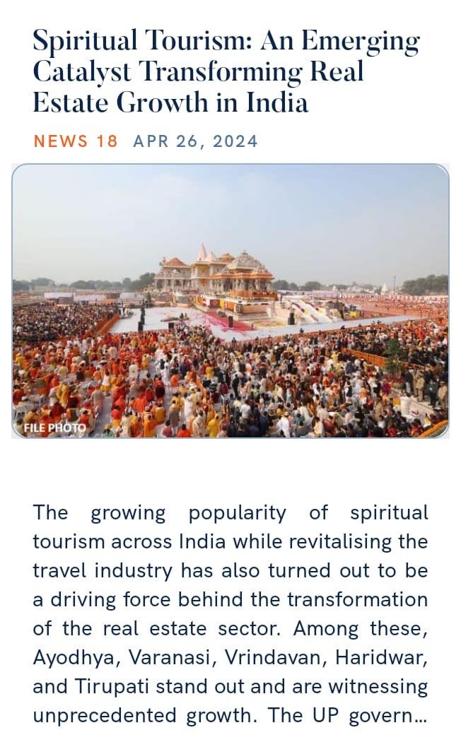 Spiritual Tourism: An Emerging Catalyst Transforming Real Estate Growth in India news18.com/business/spiri… via NaMo App