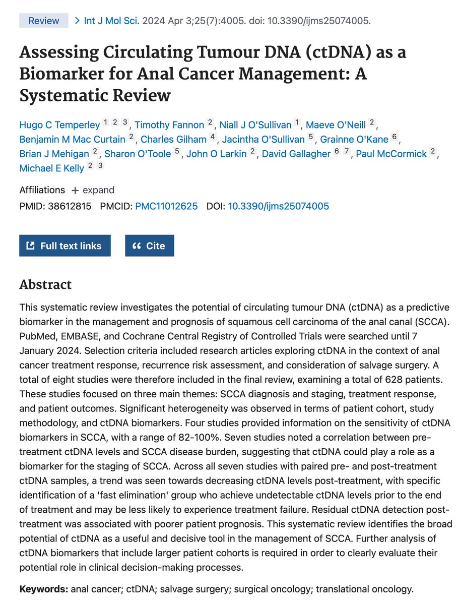 Reviewing 628 anal cancer cases, ctDNA shows promise as a management biomarker. Sensitivity ranges from 82-100%. Decreasing ctDNA post-treatment correlates with lower recurrence risk. #AnalCancer #ctDNA #CancerBiomarkers #OncologyResearch