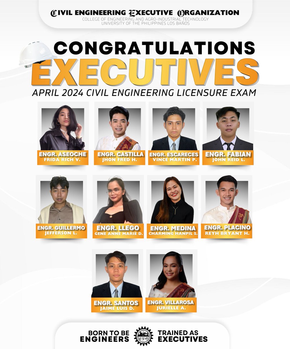 #CEOPRIDE I The Civil engineering Executive Organization (CEO) congratulates its alumni members for passing the 𝗔𝗽𝗿𝗶𝗹 𝟮𝟬𝟮𝟰 𝗖𝗶𝘃𝗶𝗹 𝗘𝗻𝗴𝗶𝗻𝗲𝗲𝗿𝗶𝗻𝗴 𝗟𝗶𝗰𝗲𝗻𝘀𝘂𝗿𝗲 𝗘𝘅𝗮𝗺𝗶𝗻𝗮𝘁𝗶𝗼𝗻.

Your CEO family is and always will be proud of you!
#CELE2024