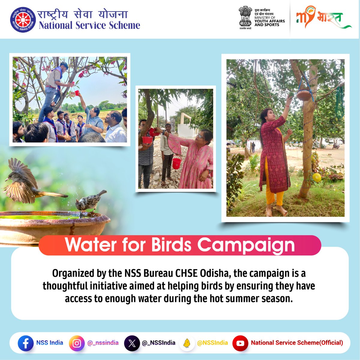 The Water for Birds Campaign by NSS Bureau CHSE Odisha is soaring to new heights. Volunteers are making sure every chirp is heard by providing water bowls amidst the sweltering summer.

#waterforbirds #waterforbirdscampaign