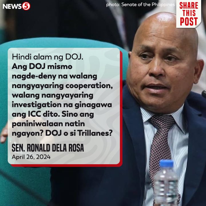 WALANG KATUTURAN'

'Yan ang naging reaksyon ni Sen. Bato dela Rosa tungkol sa pahayag ni dating senador Antonio Trillanes na nakikipag-ugnayan umano ang International Criminal Court (ICC) sa ilang aktibo at dating opisyal ng Philippine National Police #PNP #News5