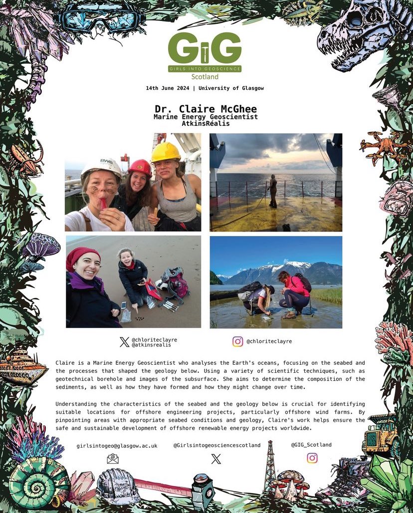 I’m speaking about my career being a Marine Geoscientist (@atkinsrealis) for @girlsingeosci on the 14th of June @UofGlasgow. The free session is designed to introduce S5/S6 girls into the world of geosciences!