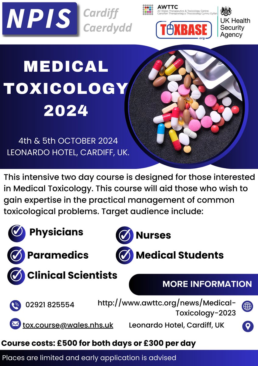 It's not too late to sign up for the #MedTox24 course in Cardiff, spaces are filling quickly! Get in touch for more information.