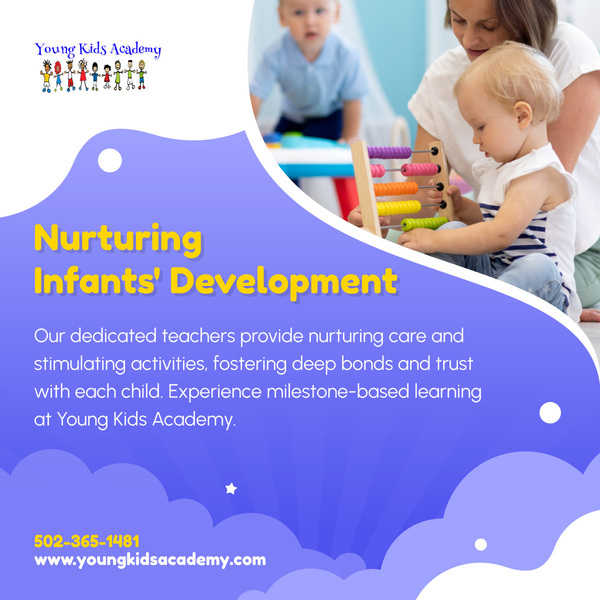 Discover how our nurturing environment and milestone-based curriculum empower infants to thrive and develop at Young Kids Academy. 

#LouisvilleKY #ChildCare #InfantDevelopment