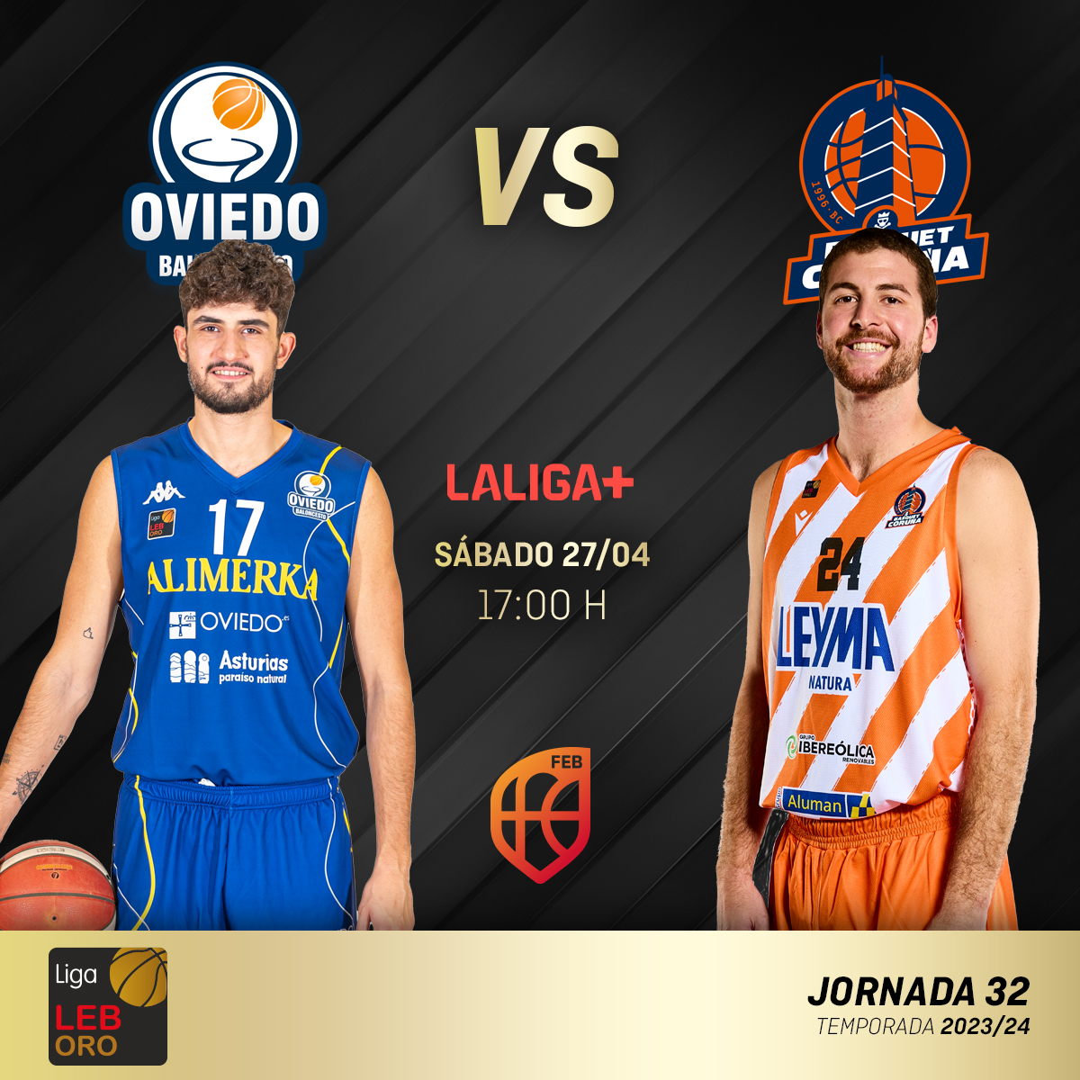 ⛹️‍♂️ #LEBOro | El PARTIDAZO de la Jornada 3⃣2⃣ comienza YA en @LaLigaPlus 📺 No te pierdas al @basquetcoruna buscando afianzar el liderato 🆚 @oviedocb ⚔️