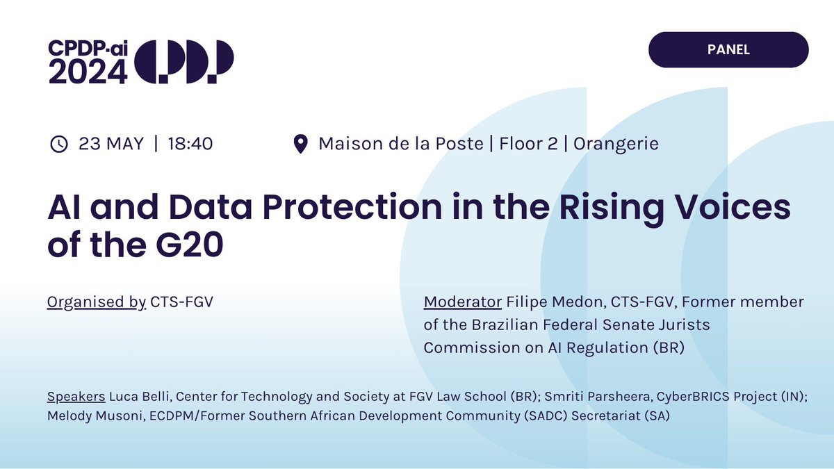 What strategies can regulators and stakeholders adopt to promote the development of AI without jeopadising fundamental rights? Organised by @CTS_FGV with Filipe Medon, @1lucabelli @FGV, @SmritiParsheera @BricsCyber, @MelodyMusoni @ECDPM #CPDPai2024 #CPDPconferences #CPDP2024