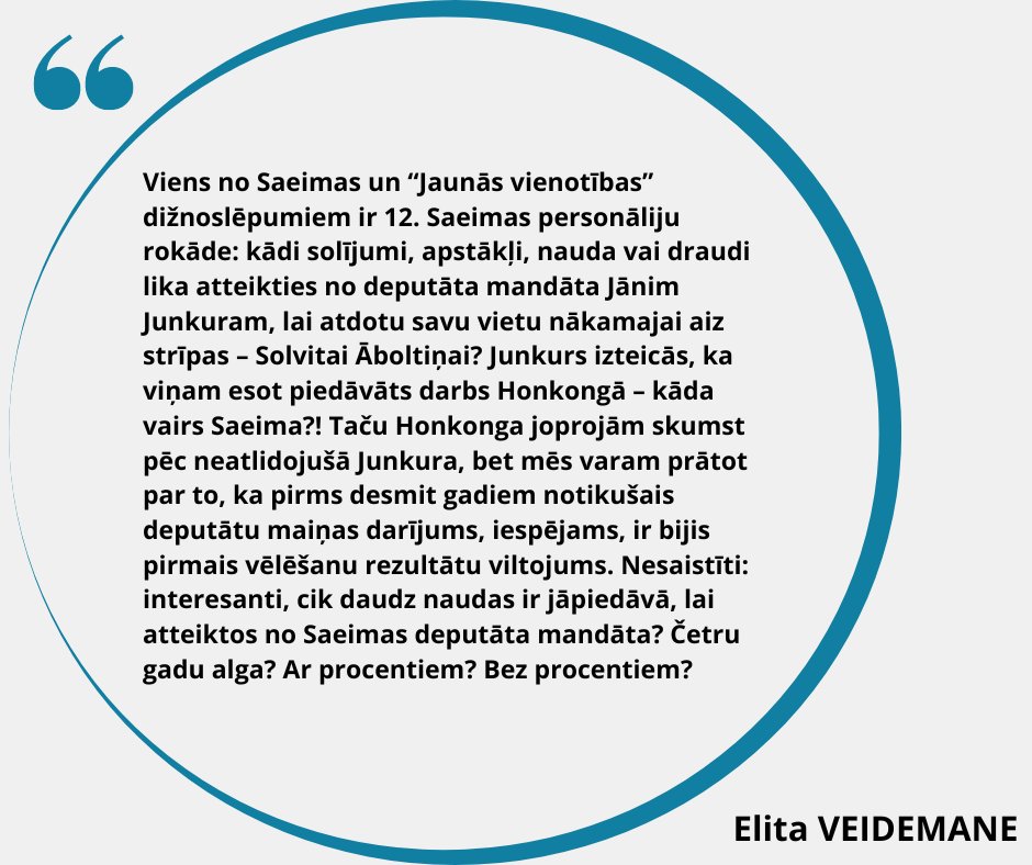 Kur ir 'izmeklējošo' žurnālistu Ingas Spriņģes un ReBaltica izmeklējumi par Vienotību? Par to kā Vienotībai 2014. gadā izdevās piespiest Jāni Junkuru nolikt savu mandātu, lai Saeimā ievilktu caurkritušo Solvitu Āboltiņu. 
Vienotība ir tabu Spriņģei/ReBaltica? Ir kāda vienošanās?