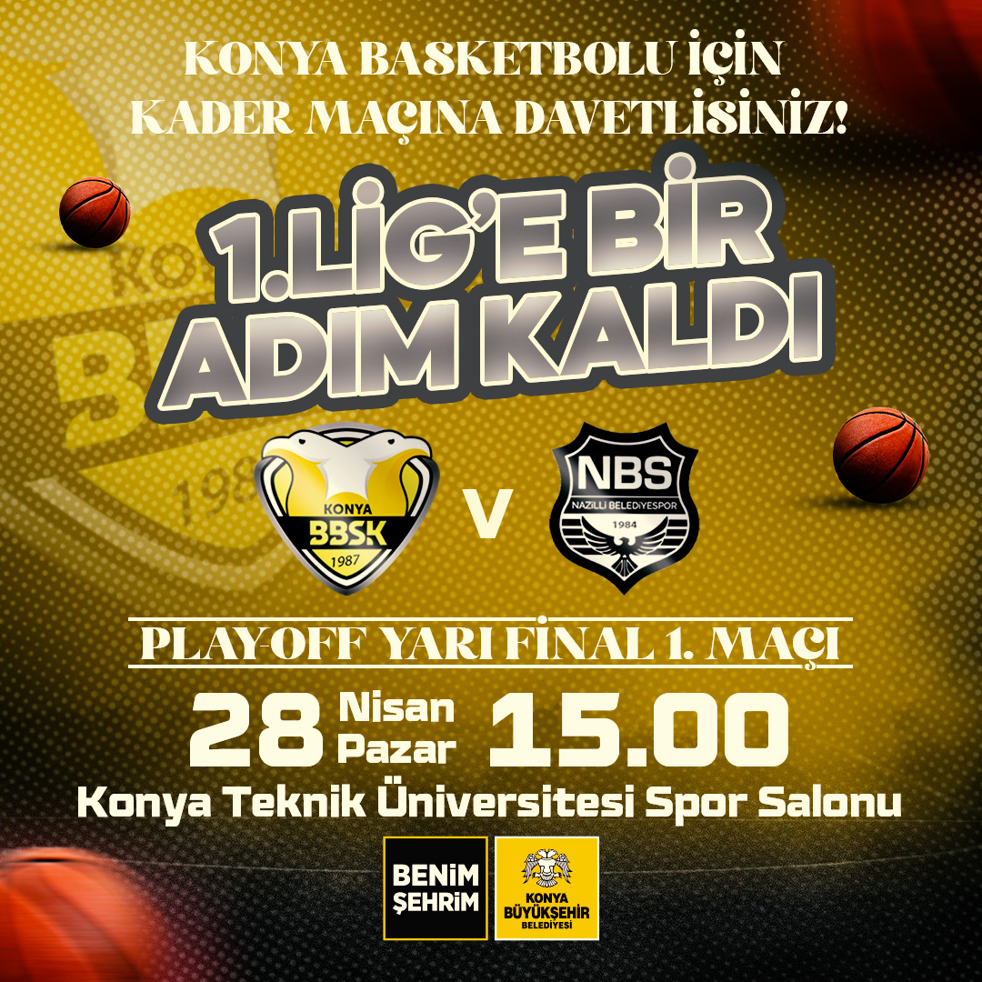 #maçönü
🏆 TB2L Play-Off Yarı Final
▶  1. Maç
🆚 Nazilli Belediyespor
🗓️ 28.04.2024
⏱️ 15.00
📍 Konya Teknik Üniversitesi Spor Salonu
#türkiyeningüçlüaltyapısı
#konyabbsk
#hedeftbl
Türkiye Basketbol Federasyonu

Not: Karşılaşmanın biletleri ücretsizdir.