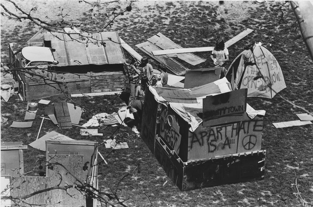 encampment in Dunn Meadow here at IU from April 1986 to December 1986 (eight months) and the administration basically didn't care Now the same thing gets you expelled, which is not a way to de-escalate the tension