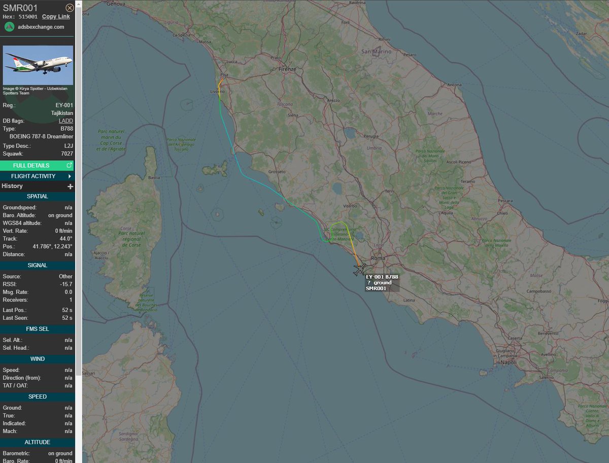 Republic of #Tajikistan 🇹🇯
Boeing 787-8 Dreamliner 
Reg: EY-001
Landing in #Rome Leonardo da Vinci Fiumicino Airport (LIRF) 🇮🇹

.