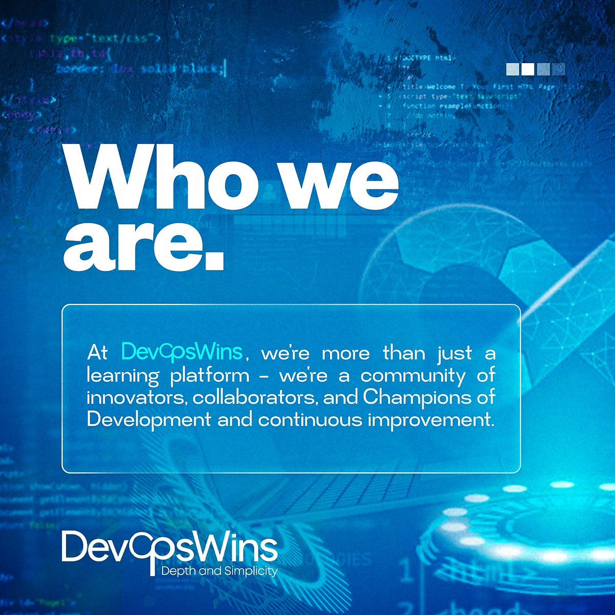 _devopswins's tweet image. we are more than just a learning platform, poised towards the MISSION of empowering people with knowledge, skills...to thrive in the DevOps world and the VISION of revolutionizing the landscape of DevOps education and professional development.