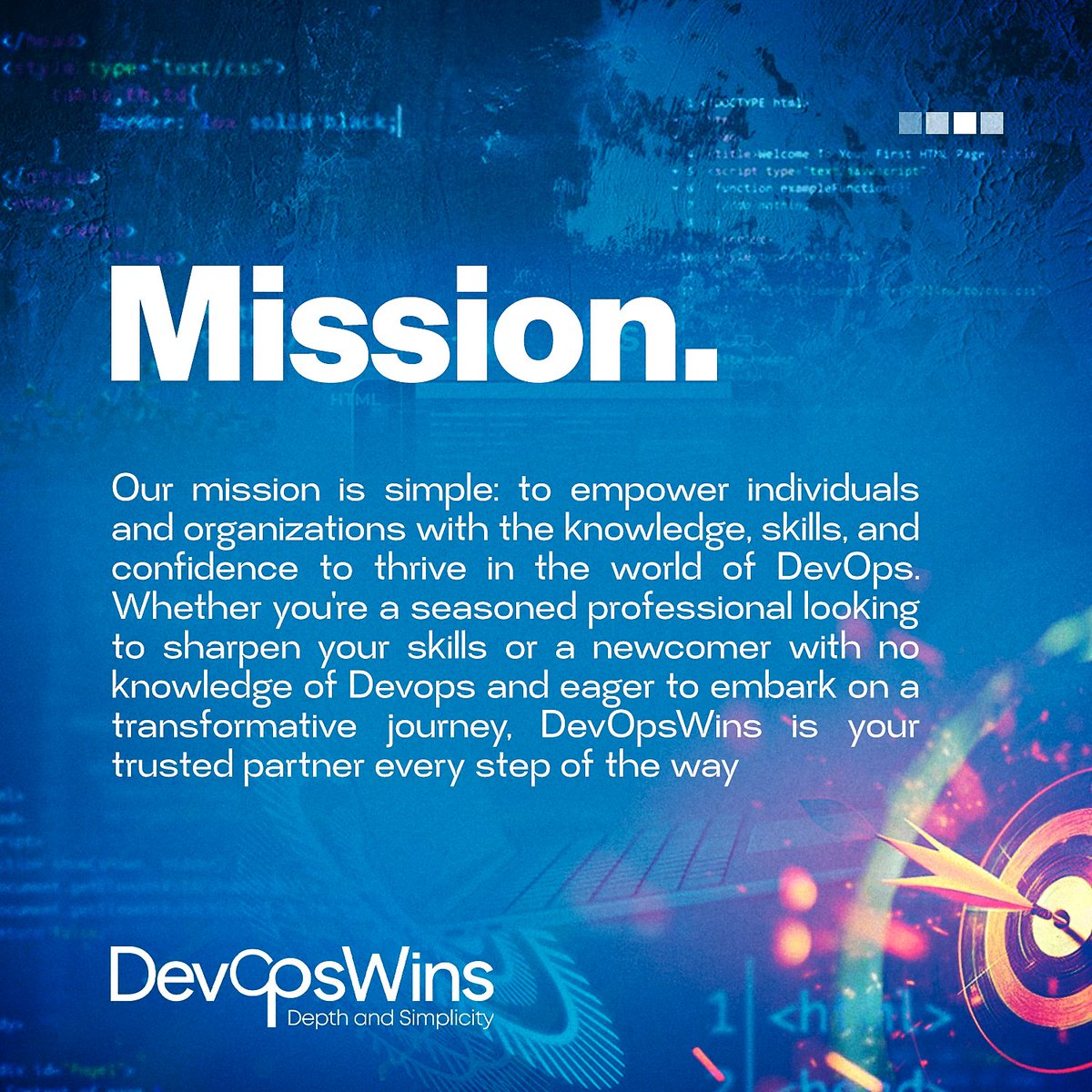 _devopswins's tweet image. we are more than just a learning platform, poised towards the MISSION of empowering people with knowledge, skills...to thrive in the DevOps world and the VISION of revolutionizing the landscape of DevOps education and professional development.
