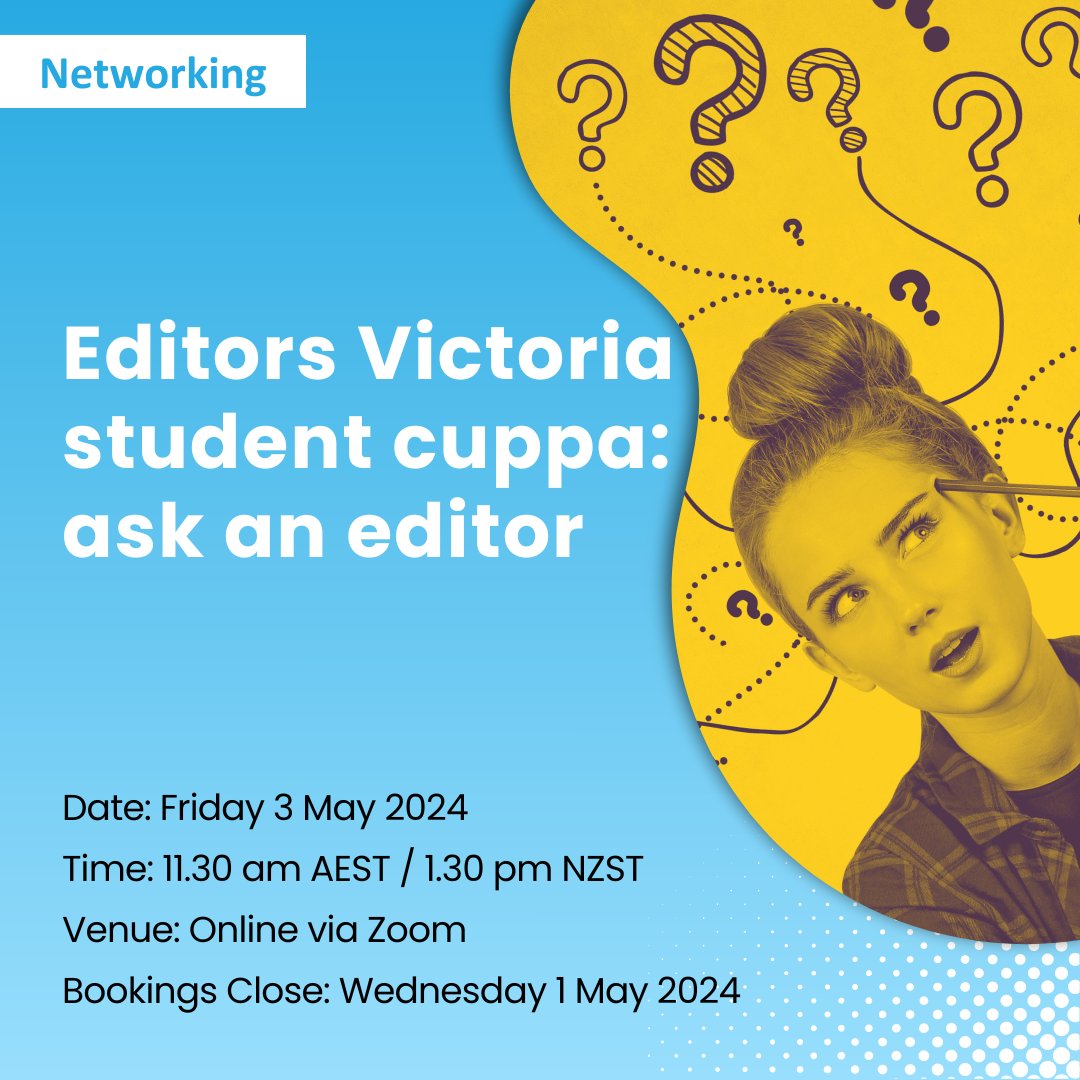 Got burning questions about what it’s like to work as an editor? Curious about how to start out? Editors Victoria’s “Ask An Editor” series is back! Date: Friday 3 May 2024 Time: 11:30am AEST / NZ: 1:30pm NZST Venue: Online Book today: iped.memnet.com.au/MemberSelfServ…