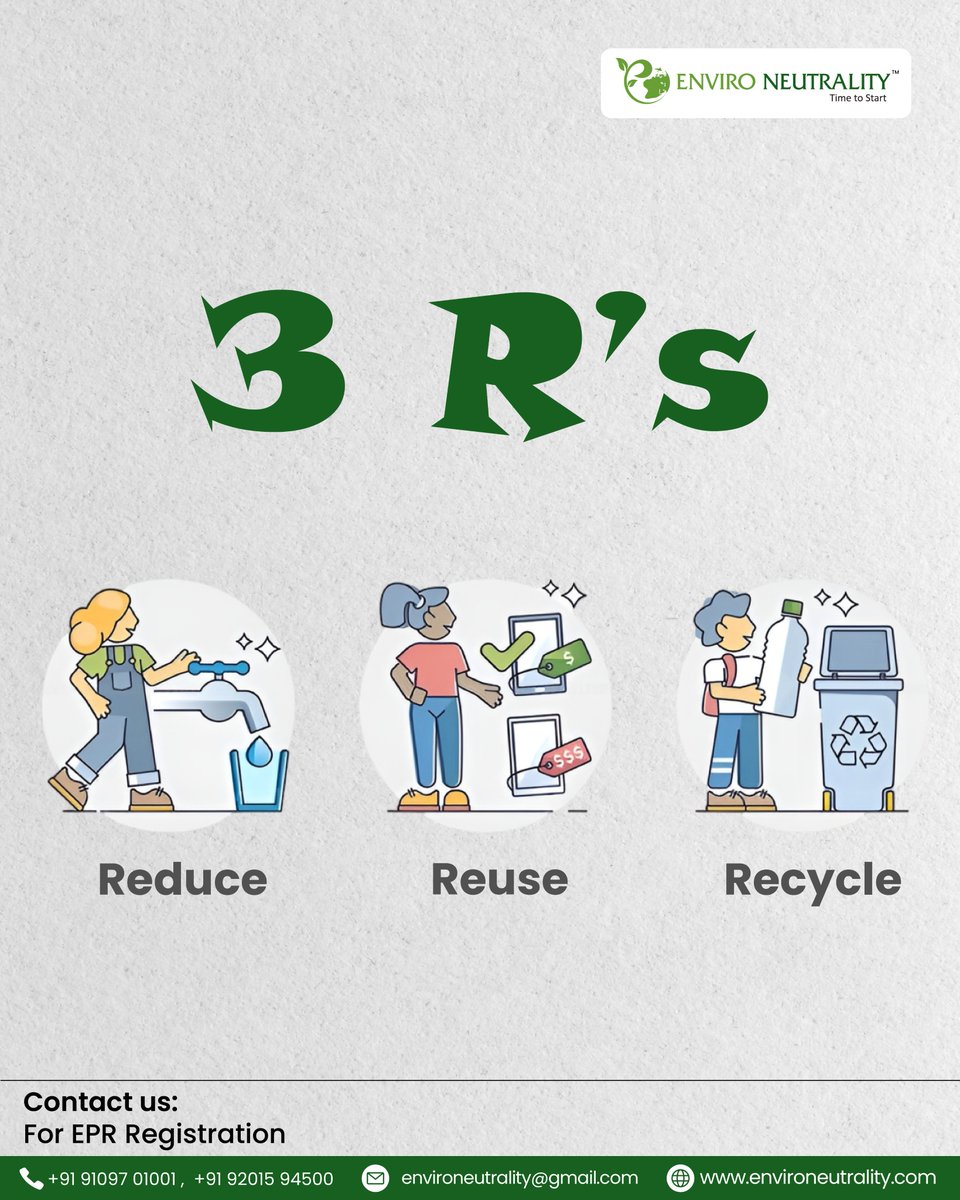 If we adopt the 3 R's in our lives, our life and the environment will be safe.
#reduceplasticwaste #reuseplastic #recycledplastic #EPR #environeutrality