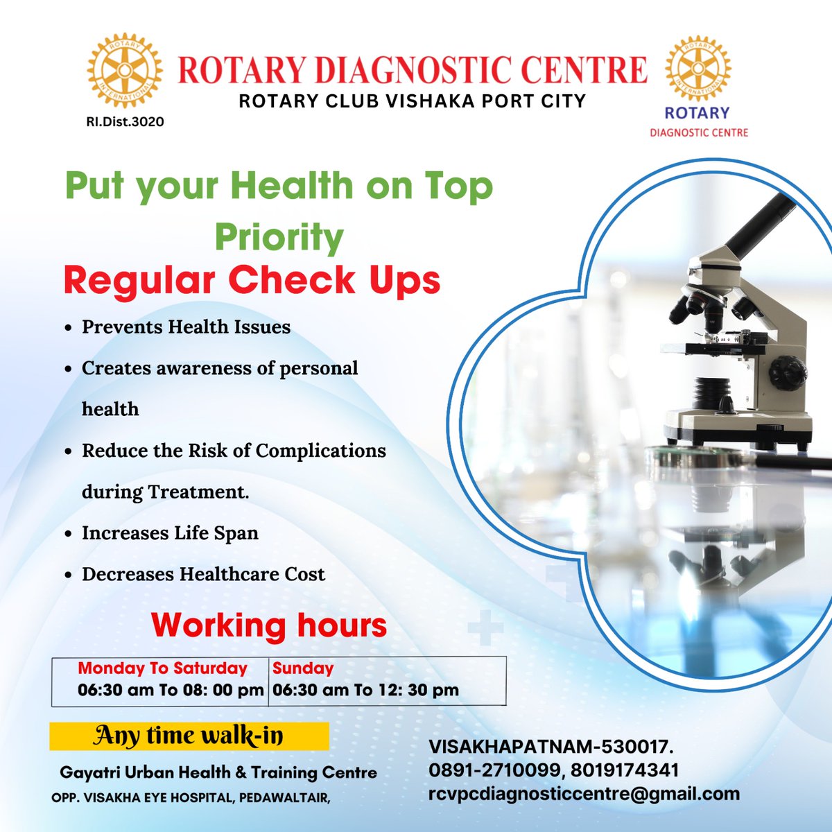Get tested the right way for precise results at Rotary Diagnostic Centre. Your health is our priority!
🕒 Working Hours:
Monday To Saturday: 06:30 am To 08:00 pm
Sunday: 06:30 am To 12:30 pm
🚶‍♂️ Anytime walk-in welcome!
#RotaryDiagnosticCentre #DiagnosticCenter #HealthScreening