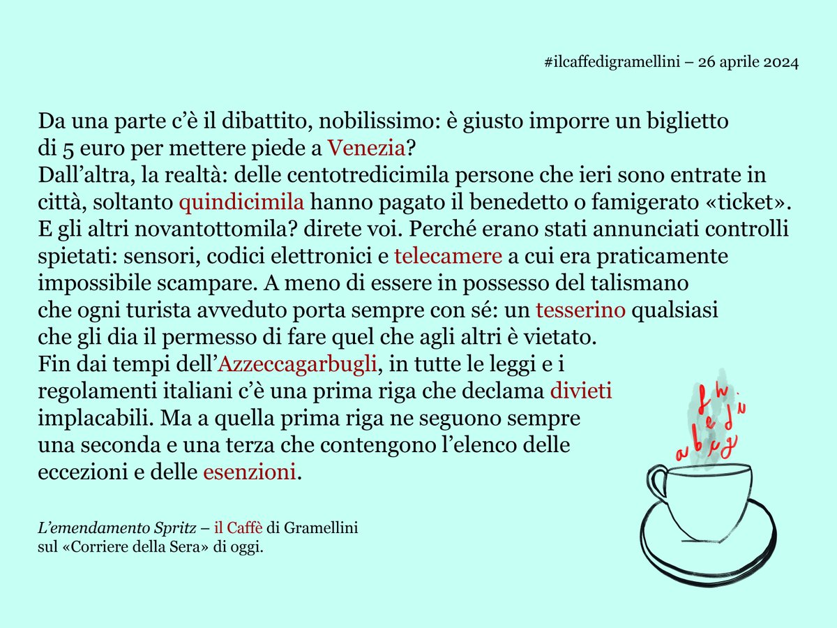«L'emendamento Spritz»: #ilcaffedigramellini sul @corriere di #venerdì #26aprile.
corriere.it/caffe-gramelli…