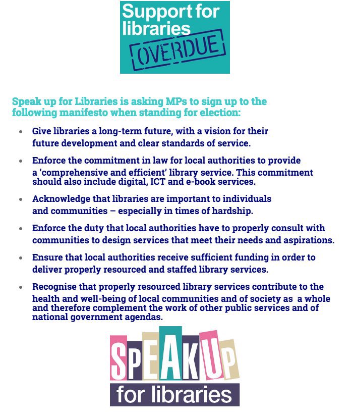 @eblida @RauhaMaarno @LibrariesEU @IFLA @NAPLEforum @kkmikkel @ErnaW @zeliaparreira @helenevoldner @KatrinaKukaine @aliciaselles The manifesto I wrote for ‘Speak up for Libraries’ in 2016 which tragically the UK Government has chosen to ignore leading to 100’s more closed libraries and 1000’s more library jobs cut.