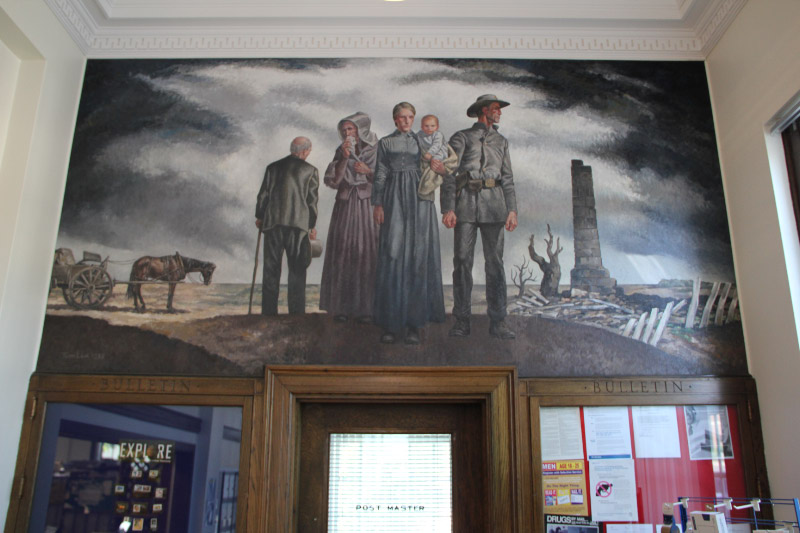 In #APRIL 1865 ‘Back Home: April, 1865’ Thomas Calloway Lea III (1907–2001) Mural. Post office, Pleasant Hill, Missouri 👉ALT Treasury Section of Fine Arts. 1939. @LivingNewDeal @postofficefans #GreatDepression #TheNewDeal #blackandwhitephotography #USCivilWar