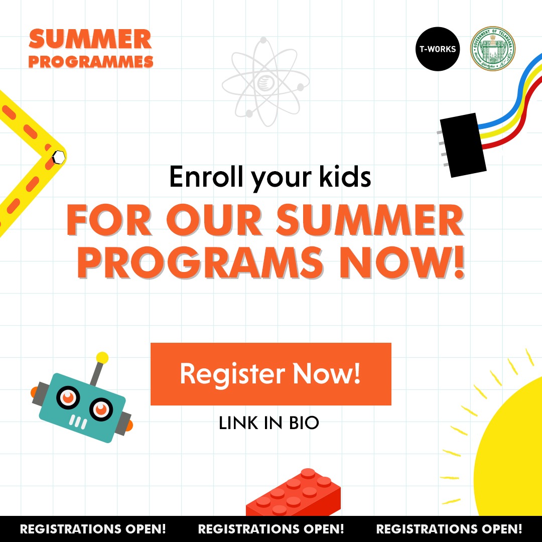 Experience a summer of fun learning! 

We're offering engaging activities and interactive workshops for kids aged 5–18. 

Don't miss out!

Register now.

tworks.telangana.gov.in/programs-works…

#summerprogram #tworks #kids #learningisfun #fun #innovativedesignon #InnovationHub #maker