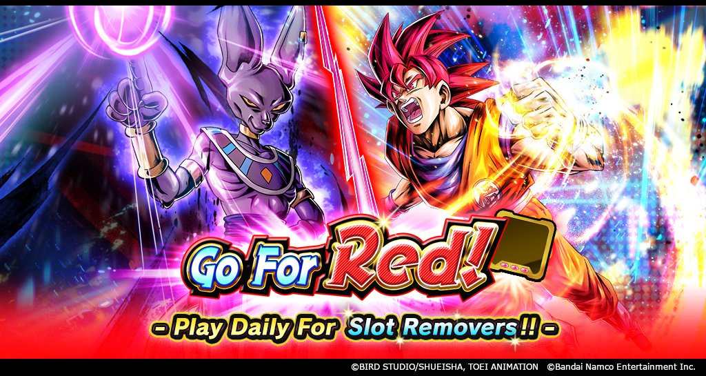 ['Go For Red! - Play Daily For Slot Removers!! -' Is On!] Clear stages to get Slot Removers and Equipment Medals you can use to reupgrade Equipment! Get 10 Slot Removers every day! #DBLegends #Dragonball #100MillionUsers_SaiyanSaga