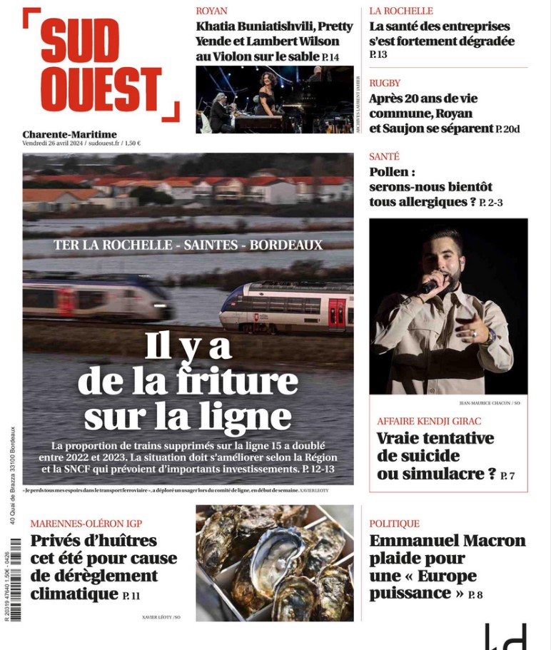 Bonjour à toutes et à tous !
Voici la une de « Sud Ouest » de #CharenteMaritime du 26 avril
Lisez « Sud Ouest » sur le web, tablette et mobile
>>> Découvrez Sud Ouest Numérique à partir de 1 €/mois
bit.ly/2EFDs46