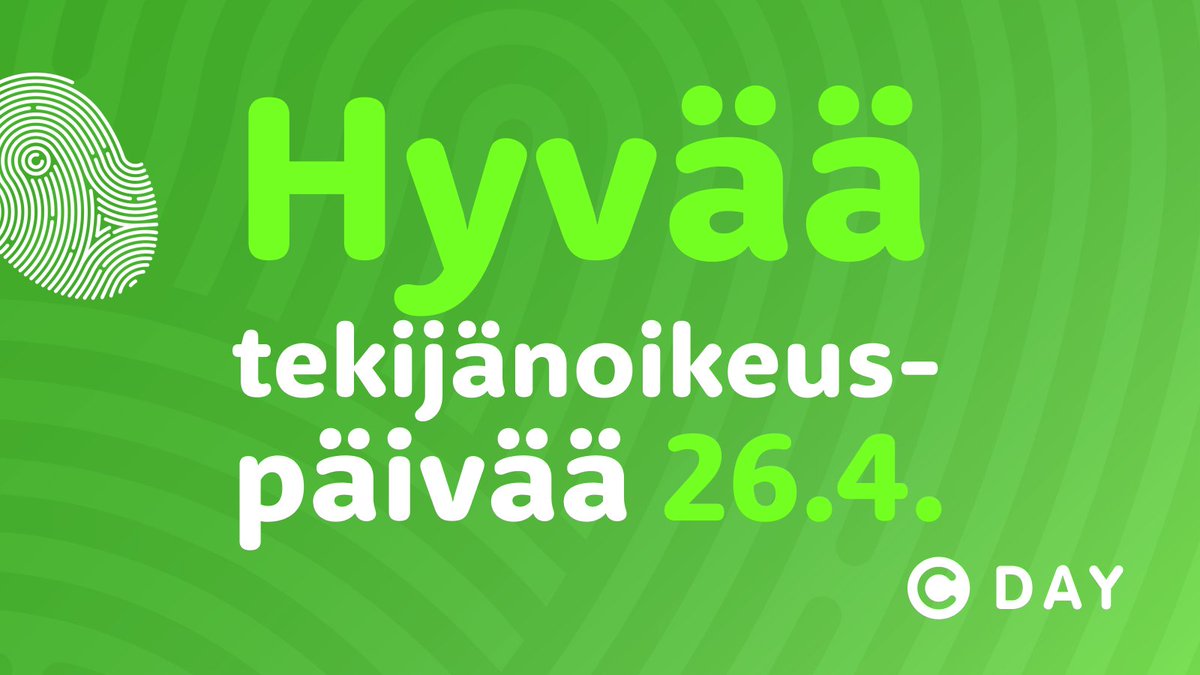 Tekijänoikeus mahdollistaa luovan työn. Sen, että saamme uutta musiikkia, kirjoja, taidetta, elokuvia ja tv-sarjoja. Juhlitaan luovan alan tekijöitä. Hyvää tekijänoikeuspäivää 26.4. 💚 #cday #tekijänoikeuspäivä #kiitosteoksesta @Luovatry