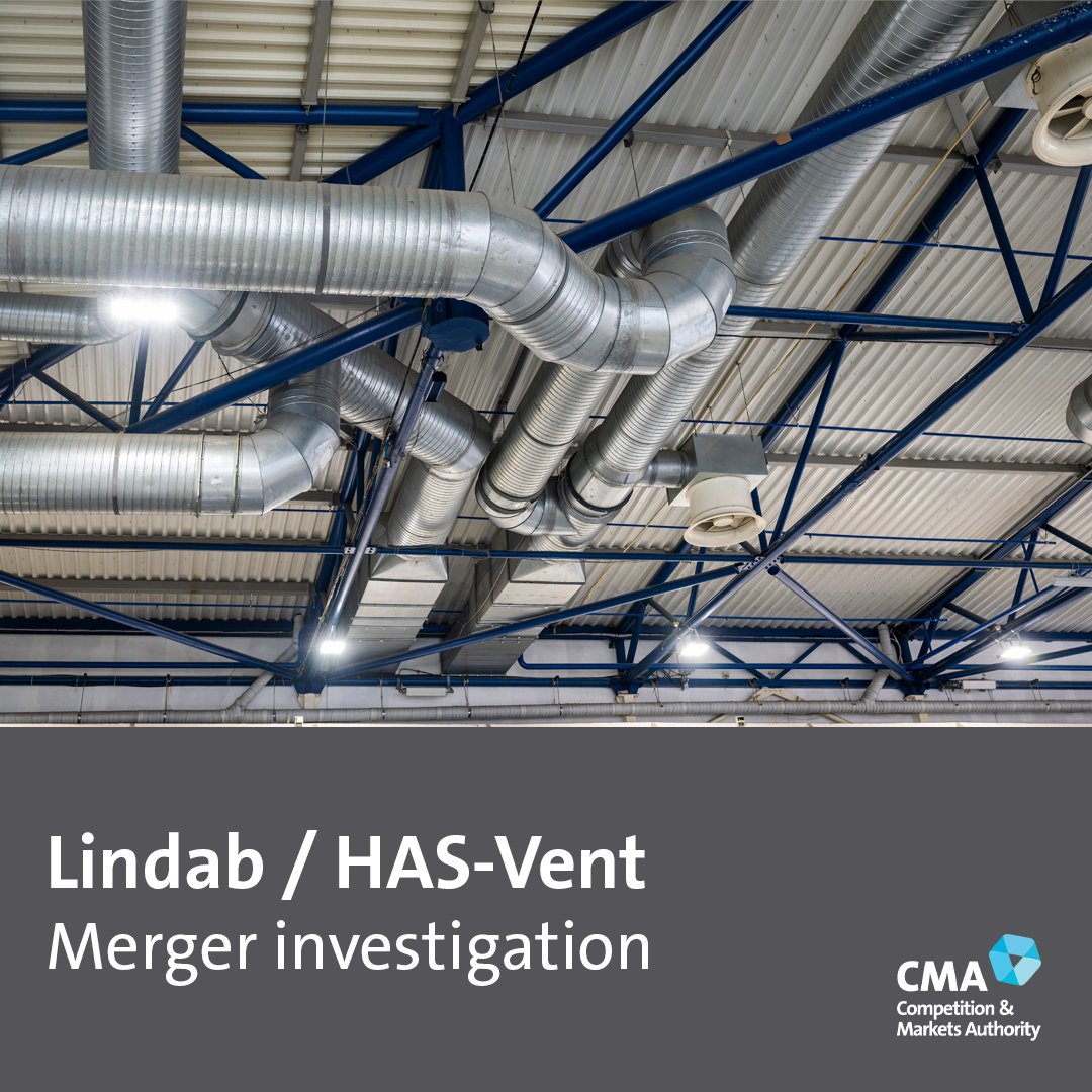 We’ve found that #Lindab’s acquisition of #HAS-Vent could lead to a loss of competition in the supply of circular ducts and fittings in England and Wales, which could increase prices for installers and contractors. Read more: gov.uk/government/new…