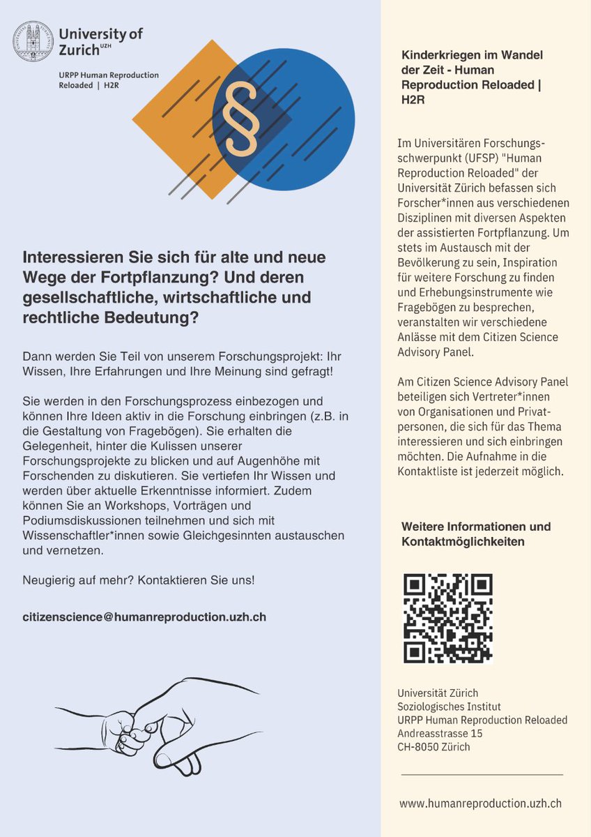 Interessieren Sie sich für alte und neue Wege der Fortpflanzung? Und deren gesellschaftliche, wirtschaftliche und rechtliche Bedeutung? #citizenscience @UZH_en