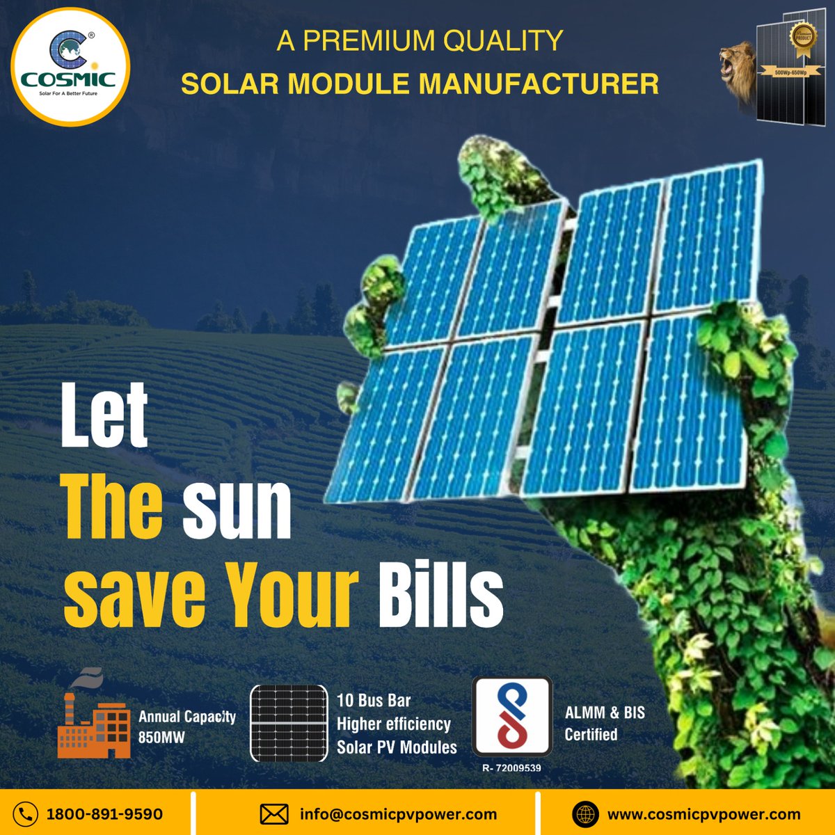 Does your electrical cost concern you? Now Free yourself from this worry! Energy Production = Energy Saving Beat your financial slump with our Cosmic Solar Panels. Let Solar energy be the savior of your hard-earned money. Visit: cosmicpvpower.com #cosmicenergy