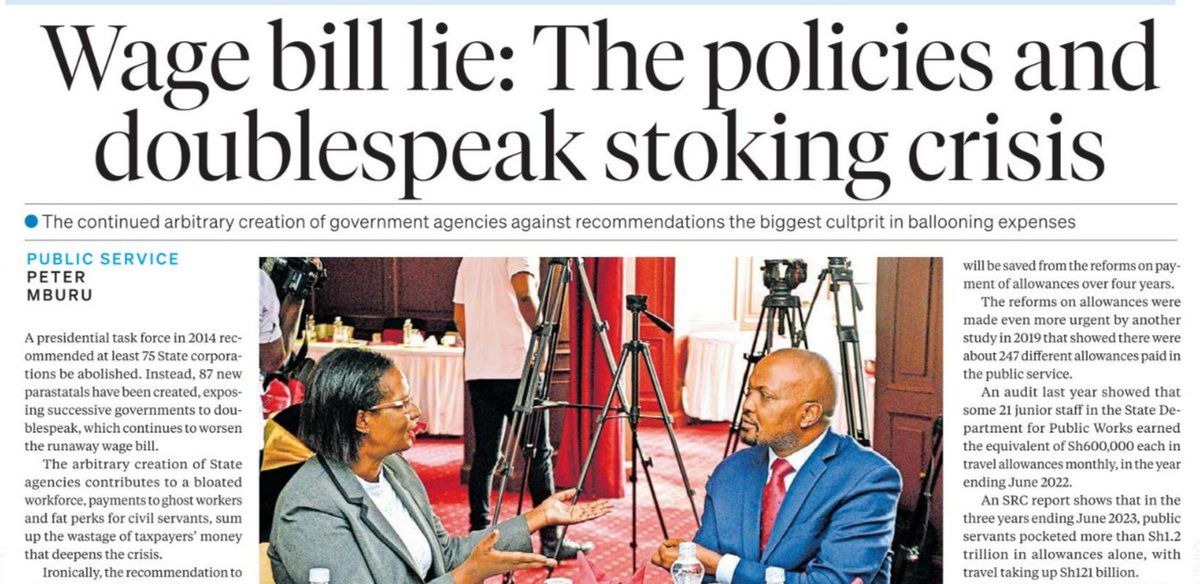 A presidential task force in 2014 recommended at least 75 State corporations be abolished. Instead, 87 new parastatals have been created, exposing successive governments to doublespeak, which continues to worsen the runaway wage bill. via @BD_Africa.