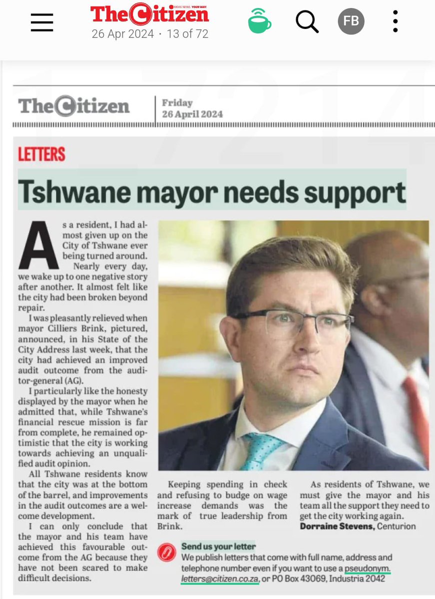 I appreciate the words of encouragement from our resident Dorraine Stevens in Centurion. I remain fully committed towards building a Capital city that works for all its people. @CityTshwane