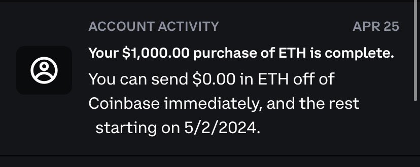 I’m done with @coinbase 

They are holding your money for 7 days to invest and make yield on the float under the guise of security.

Any other options? Kraken, ku coin, crypto dot com, BTCC all illegal here

Also any crypto lawyers? I’m done with this shit down to sue coinbase