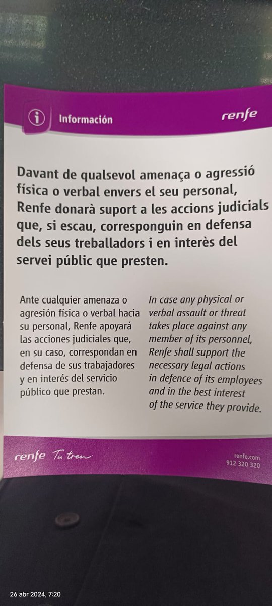 Y esta es la solución de <a href="/Renfe/">Renfe</a> contra la inseguridad en estaciones, un cartel que no vale PARA NADA. esto va muy bien ahora que <a href="/rodalies/">Rodalies Catalunya</a> nos obliga a vender fuera de taquilla los billetes de <a href="/ATMbcn/">Autoritat del Transport Metropolità</a> y #Renfe&amp;Tu.

Preocuparse de verdad de las agresiones etc para otro dia...