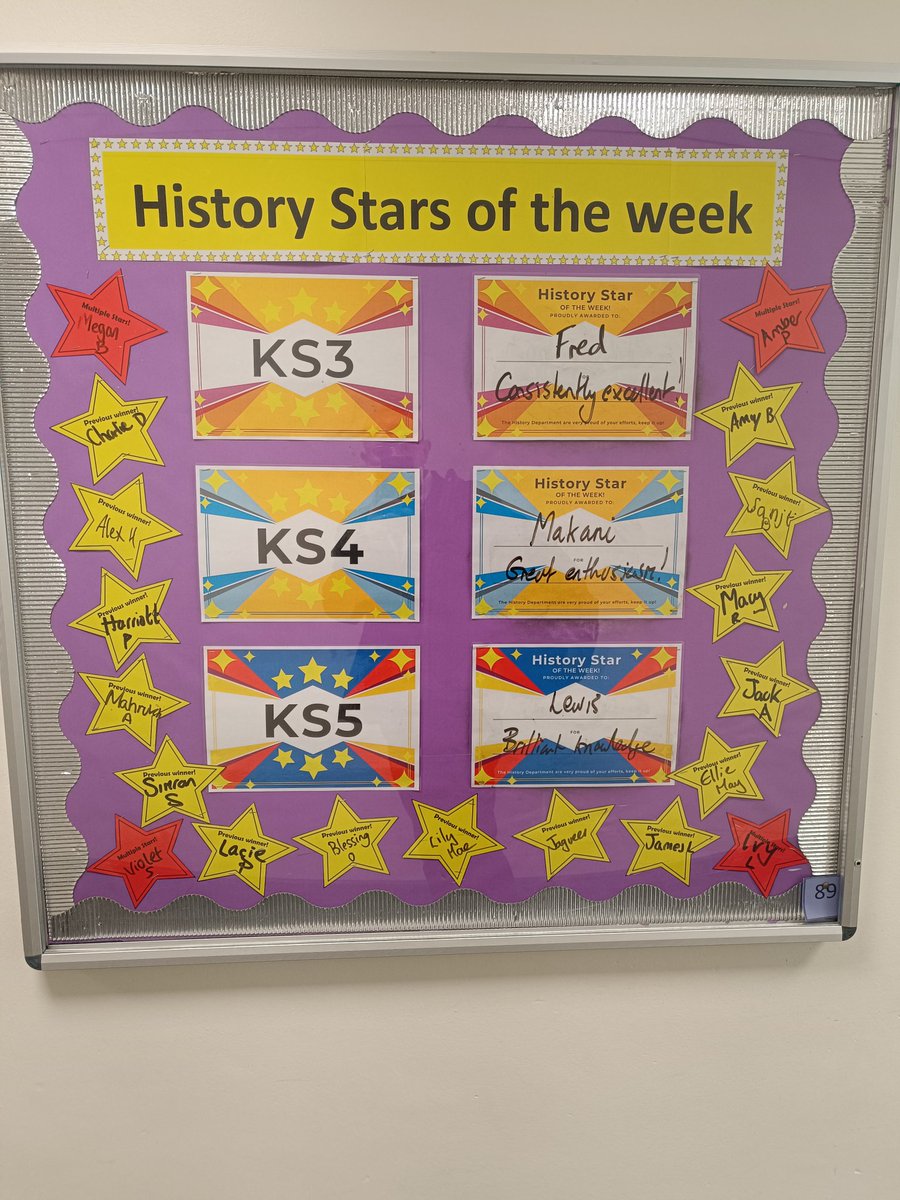 AHS_History1's tweet photo. Well done to our fabulous historians this week, Mr Tolley nominated yr8's Fred for his consistency, Miss McGrath nominated Makani from year 10 for his enthusiasm and Mr Berry chose yr12's Lewis for his fantastic knowledge. Well done all! 🌟🌟 https://t.co/sD7SLiU8X6