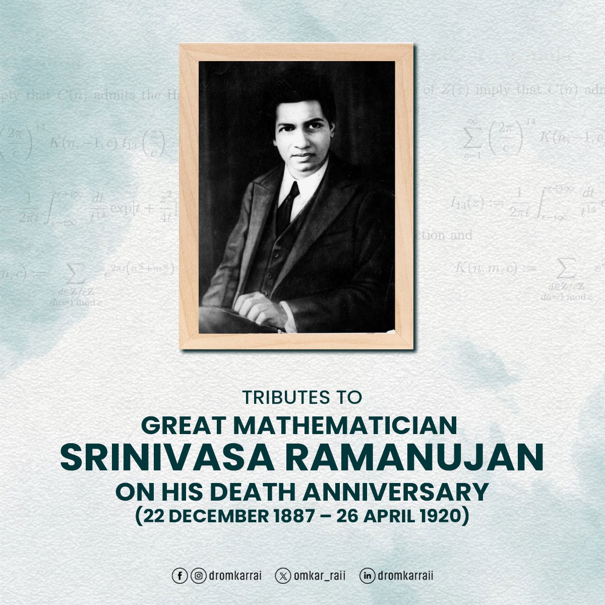 In commemoration of the legendary mathematician #SrinivasaRamanujan on his death anniversary, let's reflect on his extraordinary brilliance. By the age of 13, he had not only mastered S. L. Loney's advanced trigonometry but also independently discovered theorems on his own.
