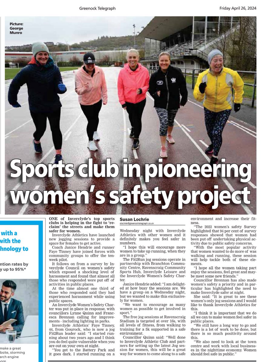 Our new Jog Squad sessions feature in today’s @greenocktele 🏃🏻‍♀️💫 Want to get involved? Come along to the track on Mondays at 9.30am or Wednesdays at 6.30pm. @jogscotland