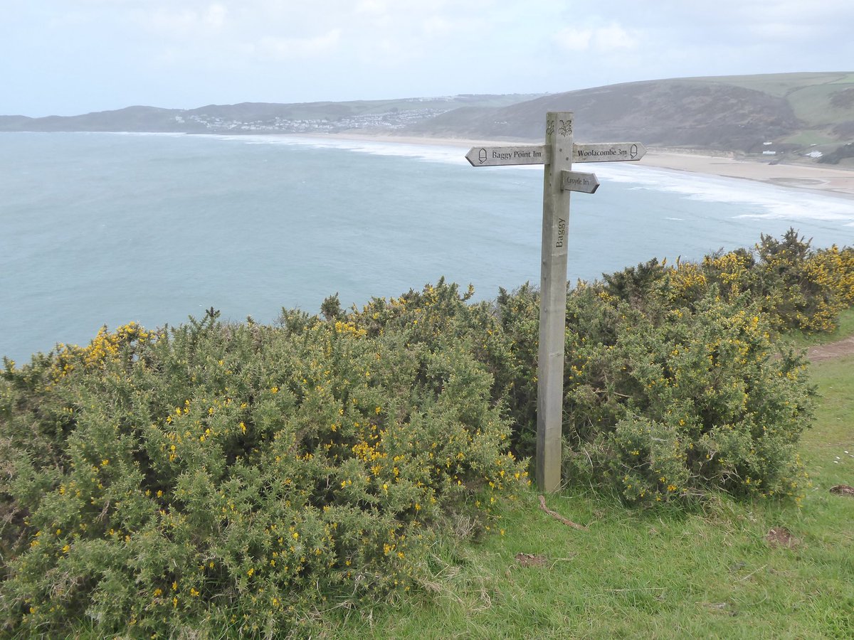 A signpost with a backdrop of Woolacombe and Morte Bay #fingerpostFriday