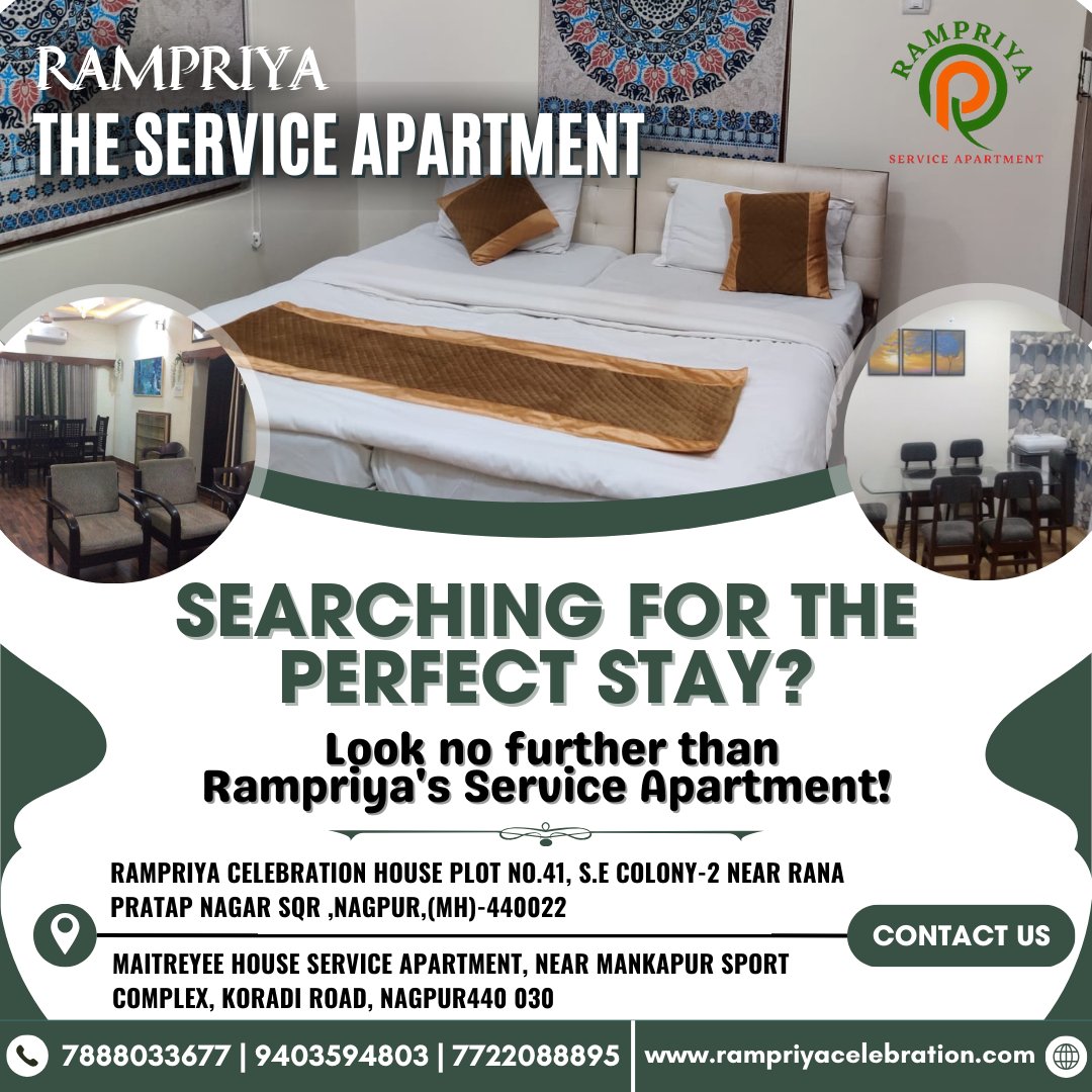 Seeking the ultimate stay experience? Your search ends here at Rampriya's Service Apartment! 📷📷
.
.
#PerfectStay #ServiceApartment #RampriyasStay #UltimateComfort #ViralPoster #nagpur #nagpurcity #rampriyaserviceapartment