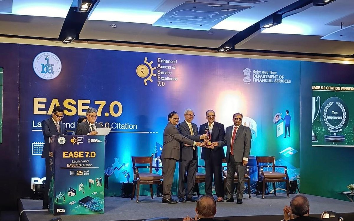 'Thrilled to share that Indian Overseas Bank has been recognized as a TOP IMPROVER in the EASE 5.0 rankings! Kudos to our Chairman, Shri. Srinivasan Sridhar, MD & CEO, Shri. Ajay Kumar Srivastava , and Chief Compliance Officer, Shri. Nataraj K, for receiving the trophy 🏆 and…