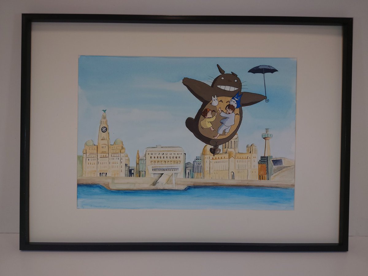 As totoro is trending, here is a painting I did of the characters flying across Liverpool 

#TOTORO