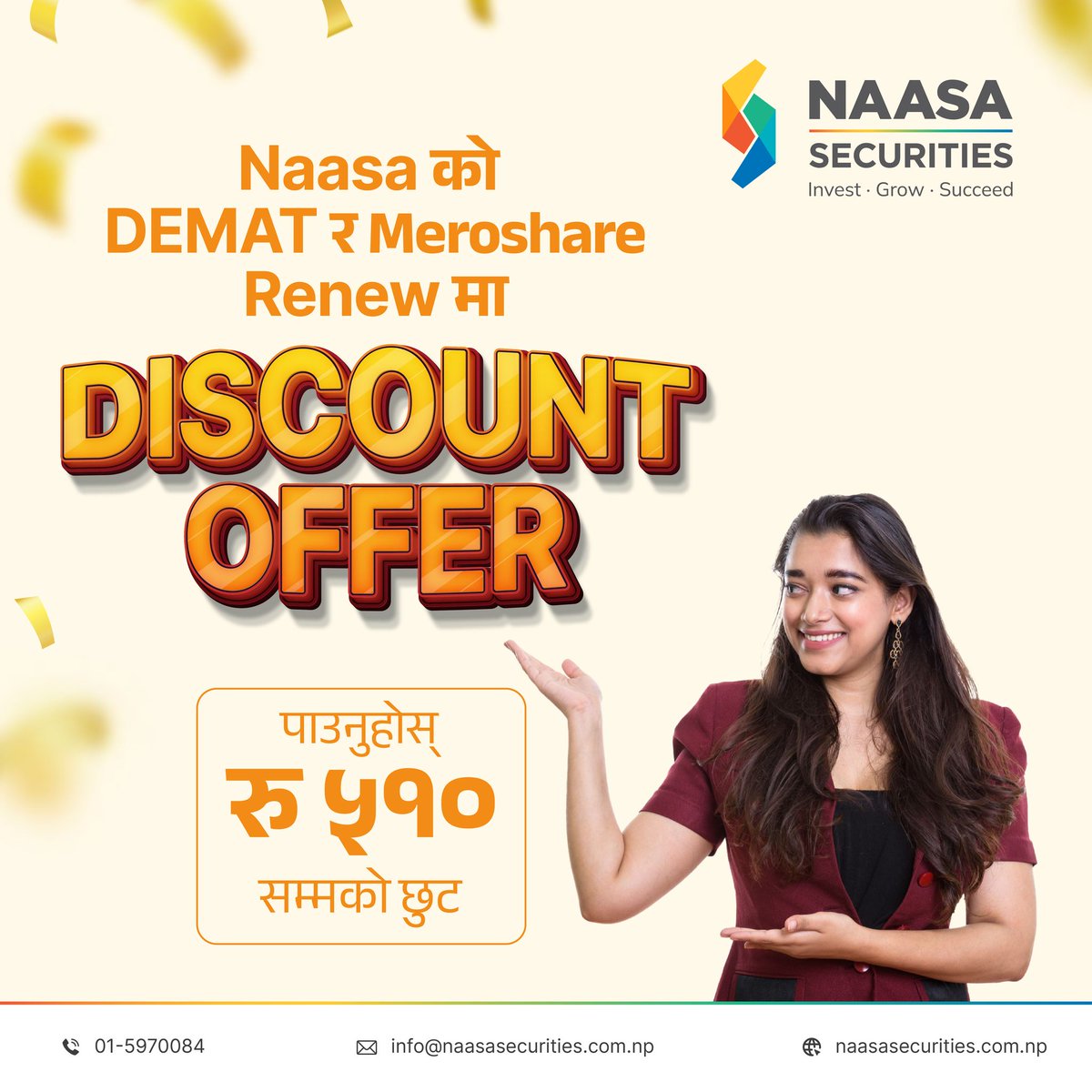 नासाको नयाँ Discount Offer को मज्जा उठाउने होइन त?
आजै आफ्नो नासाको DEMAT र MeroShare Renew गर्नुहोस र पाउनुहोस भारि छुट।
यो Offer सिमित अवधिको लागि मात्र उपलब्ध छ।
#dematandmeroshare  #nepalshare #sharemarket #nepalsharemarket #nepse #nepalstockexchange #stockexchange#naasaoffer