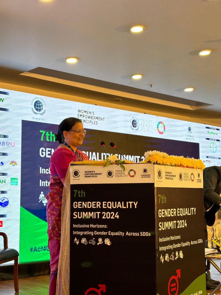 At #GES2024 Ms. Veena Sinha, CEO of REMC Limited shares 'When women set their sights on a goal, there's no stopping them. Beyond #MeToo, women can spearhead the #WeLead movement. Increasing women's participation is pivotal for bridging gender disparities across various sectors.'