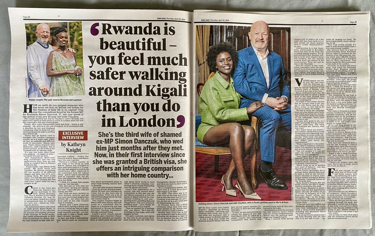 In this wide ranging interview, for yesterday’s Daily Mail, Coco and I make some really important points about how well run Rwanda is and why it is so safe. It’s all based on experience and fact, not left-wing racist dogma. Please do have a read.