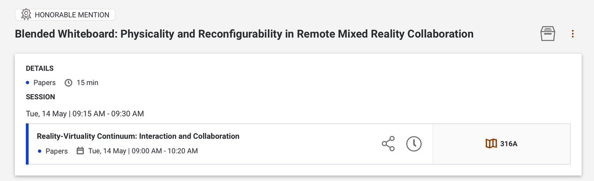 Fantastic news! Our Blended Whiteboard paper just received an Honorable Mention award <a href="/sigchi/">ACM SIGCHI</a> #CHI2024
programs.sigchi.org/chi/2024/progr…

Congrats to all other awardees!
