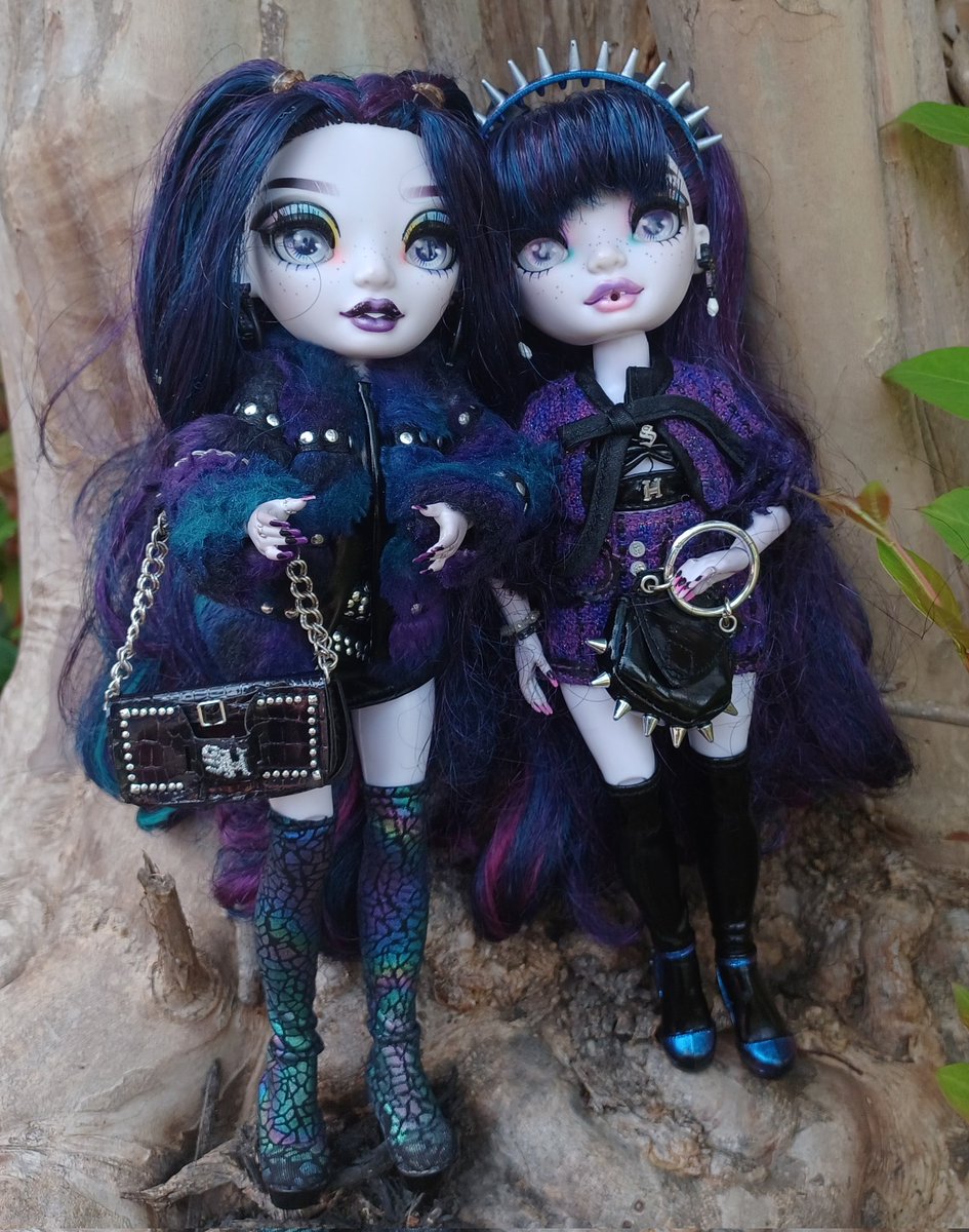 My Perfect Goth Angels wanted to grace everyone with their breathtaking beauty and wish everyone an amazing and intensely happy day!🖤💜 #rainbowhigh #shadowhigh #stormtwins #veronicastorm #naomistorm #mga #dolls #dollphotography #shadowhighdolls