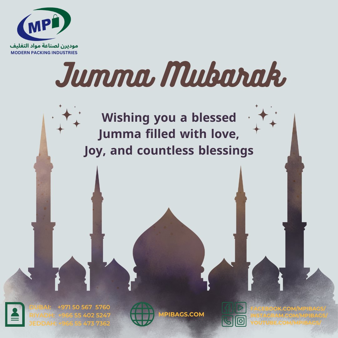 Jumma Mubarak! 📷 Wishing you a blessed Friday from Modern Packing Industries. May your day be filled with peace, joy, and countless blessings.
#JummaMubarak #ModernPackingIndustries #nonwoven #mpibags #Bestshoppingbags
