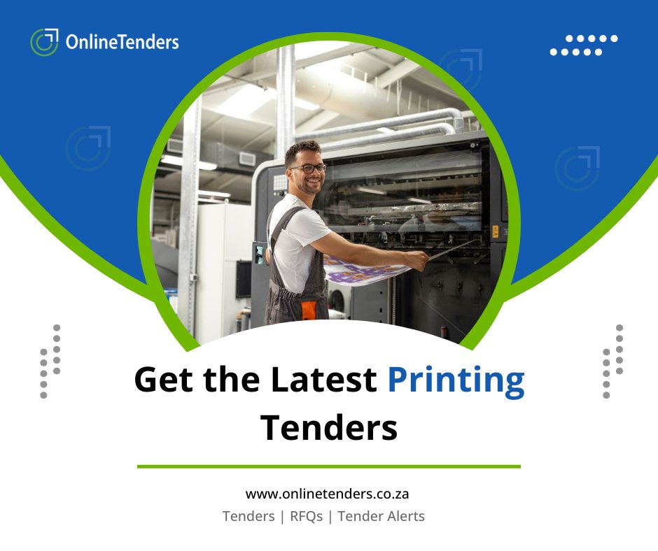 New Printing Tenders and Business Opportunities:
- Supply and delivery of brochure and flyer printing.

#printing #printingservice #dailytenderalerts #tenders #onlinetenders 

Visit the OnlineTenders website to find the latest Printing tenders:
onlinetenders.co.za/tenders/south-…